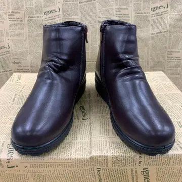 새상품 여성용 22.5cm 주름 가공 경량 숏부츠 짙은 갈색 6466