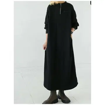 [ antiqua ] 양류풍 티셔츠 하프 지퍼 원피스