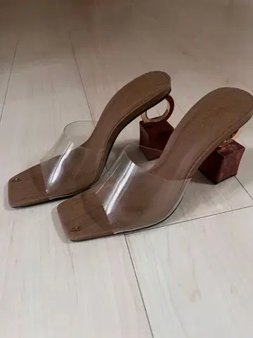 YELLOW 샌들 클리어 어퍼 블록힐 샌들