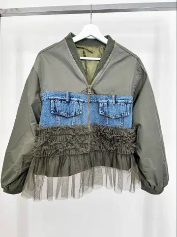 새상품 튤 장식 데님 MA-1 자켓 튤 블루종