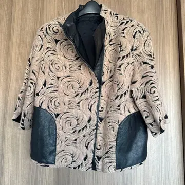 빅 사이즈 꽃무늬 자수 자켓 핑크 베이지 x 블랙