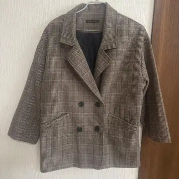 브라운 체크 더블 브레스트 자켓