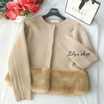 FOXY 에코 퍼 노카라 자켓 베이지