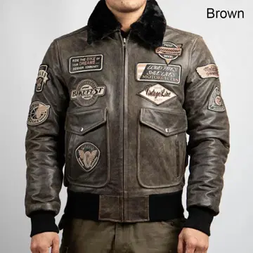 브라운 가죽 패치 자켓