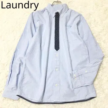 리 롱슬리브 셔츠 도트 무늬 넥타이 디자인 심플 블루 L 깔끔한