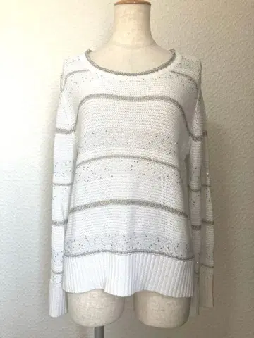 ESPIE 화이트 스트라이프 스팽글 니트 긴팔