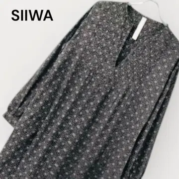 SIIWA 꽃무늬 셔츠 원피스 긴팔 다크 그레이