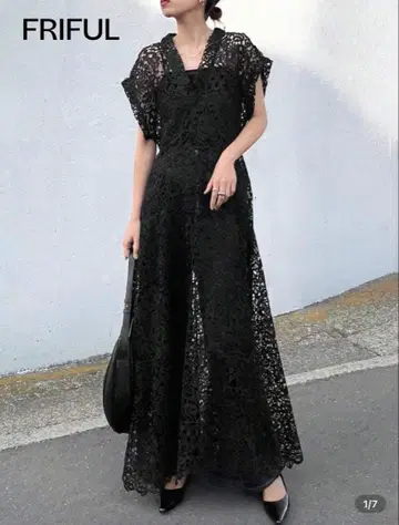 FRIFUL 블랙 롱 시어 레이스 XL