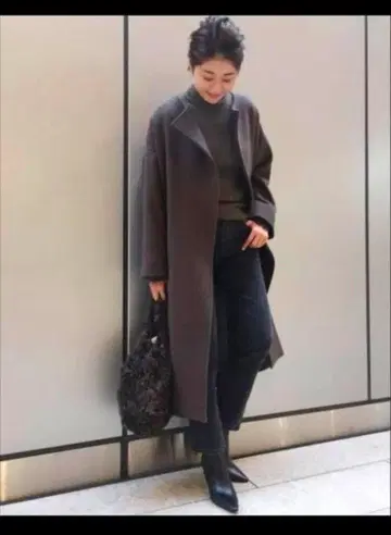 ap studio 오버 사이즈 롱 코트 램스울 노카라