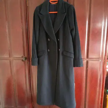 블랙 더블 브레스트 롱 코트