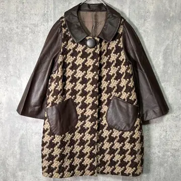 레어 디자인 니트 가죽 절개 코트 양가죽 울 브라운 계열