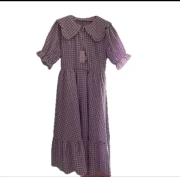 [LL 사이즈] 시마미사 깅엄 체크 원피스 보라색