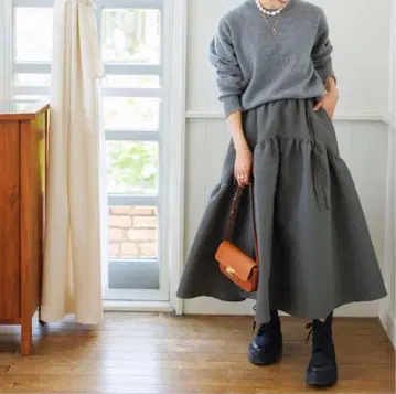 bluelea 자카드 스커트 카키