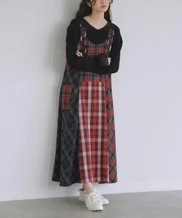 소말리아 이매지네이션 체크 무늬 패치워크 오버롤 스커트