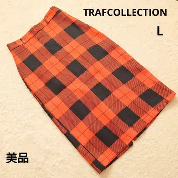 새상품급 TRAFCOLLECTION 체크 무늬 오렌지 타이트 스커트 L