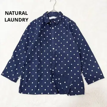 내추럴 런드리 셔츠 블라우스 도트 무늬 코튼 2 네이비