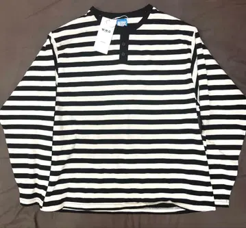 흑백 스트라이프 헨리 보더 긴팔 롱T