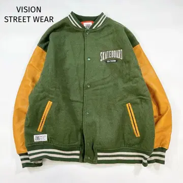 VISION STREET WEAR 바시티 자켓 M 자수 인조 가죽 스트릿