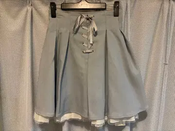 시크릿허니 라이트 블루 레이스업 리본 포함 플레어 스커트