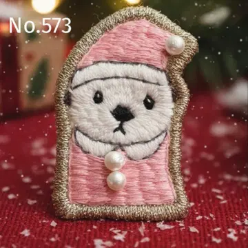 [ No.573 ] 산타 랏코 자수 브로치 (핑크)