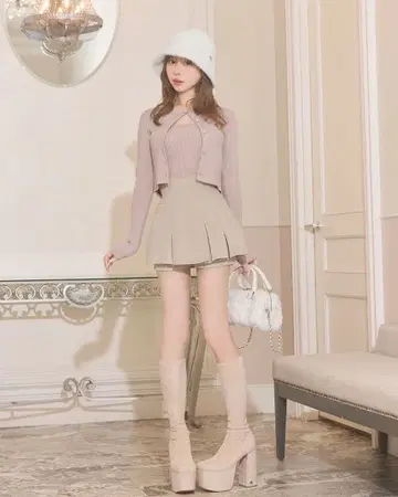 슬림 레그 플리츠 치마바지 미셸 마카롱