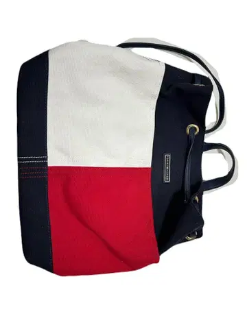 토트백 네이비 화이트 레드