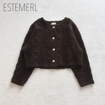 노카라 가디건 숏 기장 니트 자켓 레트로 부클레 패턴 편직