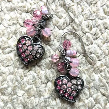 안나수이 귀걸이 핑크 큐빅 비즈 하트