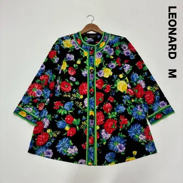 LEONARD 레오나르 캉캉 롱 가디건 M 꽃무늬 블랙
