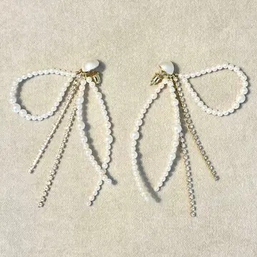 [ 완판템 ] 싱글 노트 펄 귀걸이 리본 펄 골드 프레이 아이디