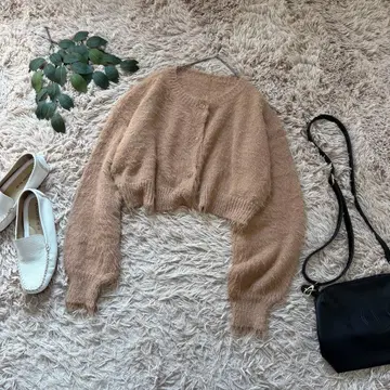 6551 칼라 티어 샤기 니트 가디건 [ M ] 베이지 계열/숏 기장