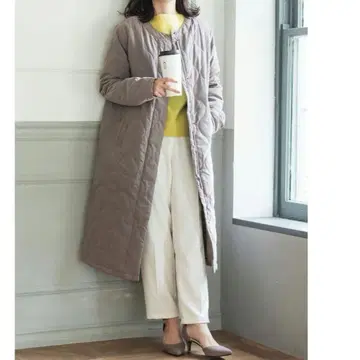 미사용품 coca 퀼팅 노카라 롱 코트 L