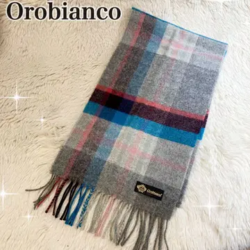 Orobianco 머플러 체크 그레이 블루 오로비안코 울
