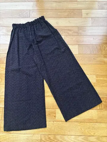 빈티지 원단 리메이크 네이비 나염 목화 스트라이프 와이드 팬츠 1