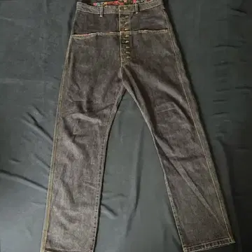 W34 도둑 일기 다크 데님 사루엘 팬츠 버튼 플라이