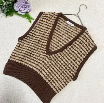 [ UNITED ARROWS ]  편 니트 베스트 베이지 x 브라운 F