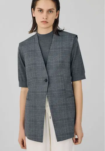 DES PRES (데프레) 글렌체크 글리터 프린트 베스트