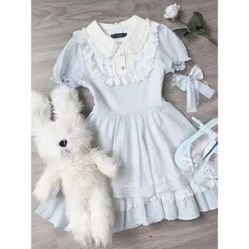 스카이블루 프릴 카라 부착 미니 원피스