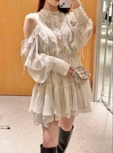 snidel 프린트 프릴 쉬폰 미니 원피스 1