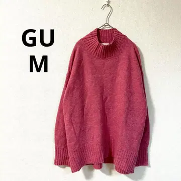 GU 하이넥 니트 M 핑크 긴팔 보들보들 루즈핏
