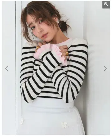 donoban 도노반 워셔블 프릴 슬리브 니트 보더 [ 새상품 ]