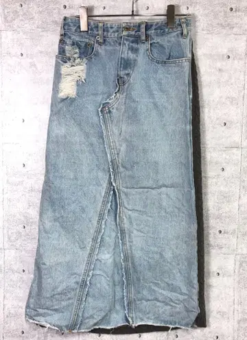 Mansart 레트로 네오 모리걸 니트 절개 데님 롱 스커트