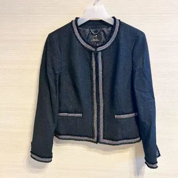 23구 노카라 자켓 트위드 라메 다크 그레이 포멀