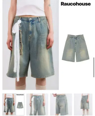 Raucohouse 톤 핀턱 데님 버뮤다 팬츠 M