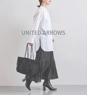 새상품급 UNITED ARROWS 도트 티어드 맥시 롱 스커트 블랙