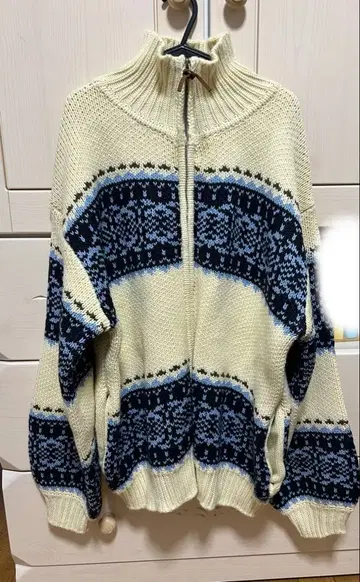 CPCM 니트 가디건 노르딕 무늬 지퍼 하이넥 스웨터