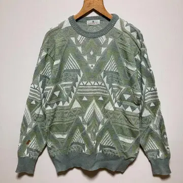니트 스웨터 기하학 패턴 마 혼방 그린 L XL 상당