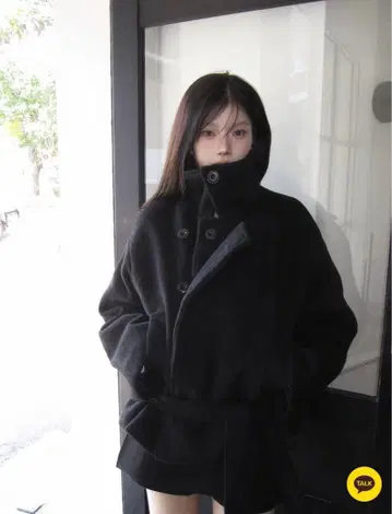 하프 리본 더블 코트