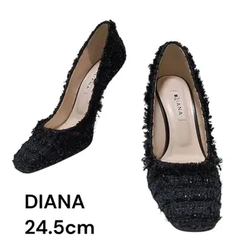 새상품급 DIANA 다이애나 트위드 펌프스 블랙 24.5 슬림 레그 라메