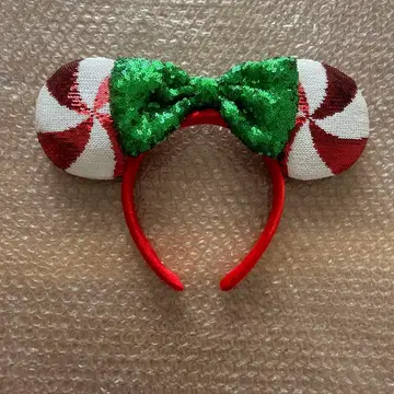 디즈니 머리띠 크리스마스 빨간색 그린 리본 스팽글